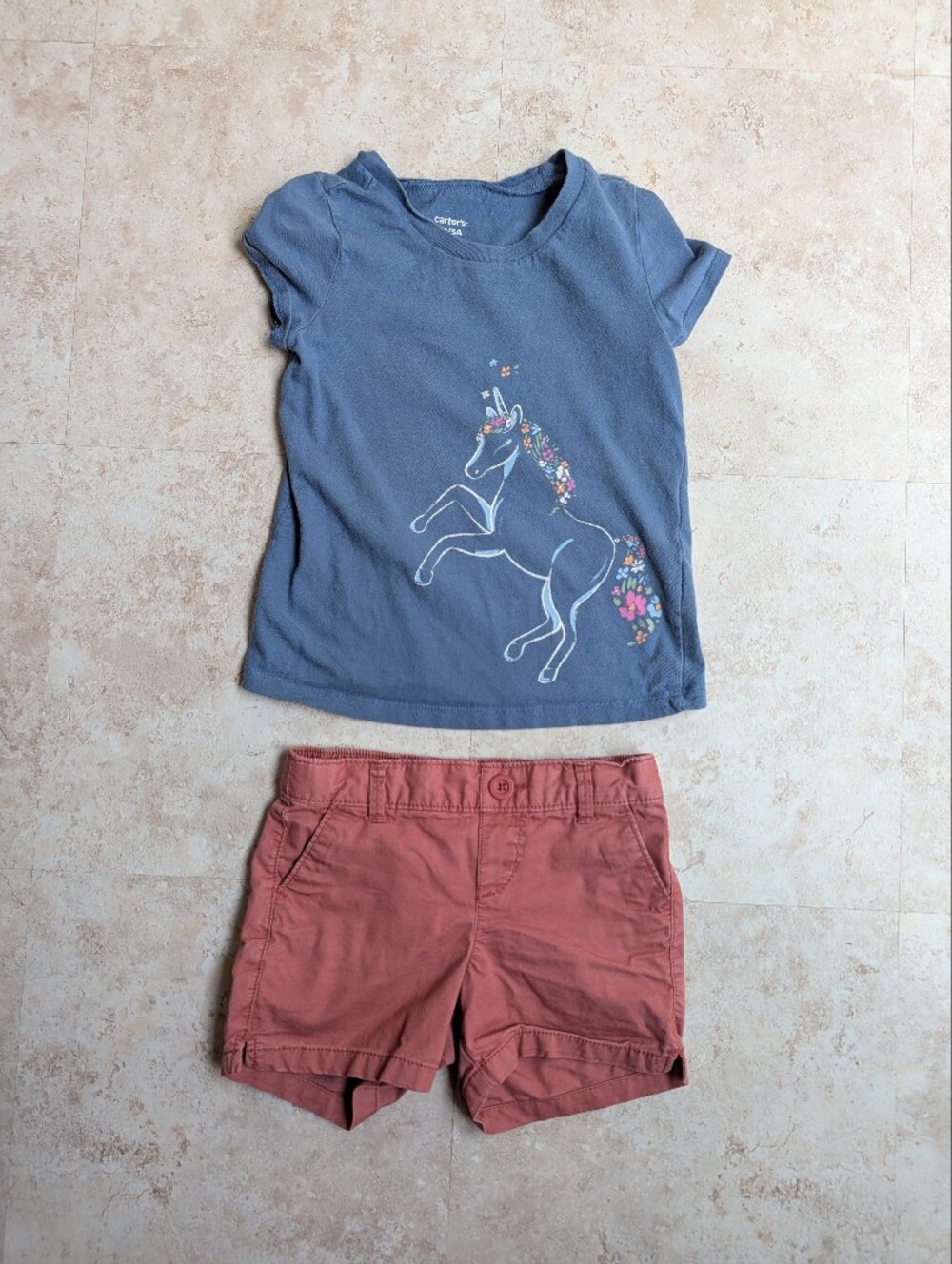 Girls Blue Unicorn Tee with Coral Shorts Set